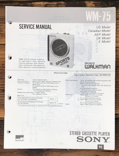 Sony WM-75 Radio Cassette  Service Manual *Original*