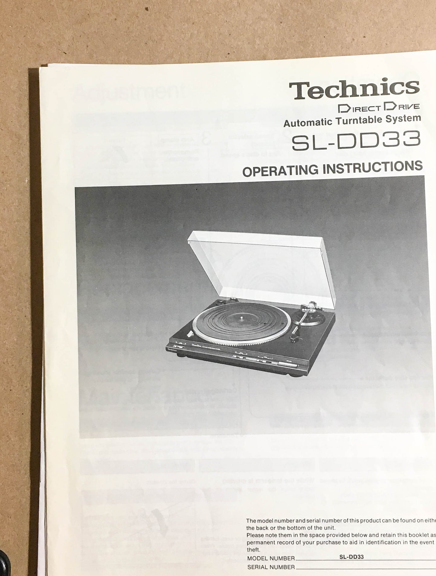 Technics  SL-DD33 Record Player / Turntable  Owners Manual *Original*