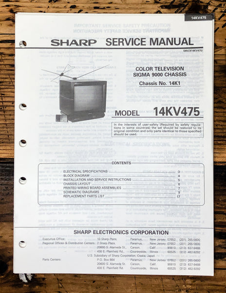 Sharp 14KV475 TV / Television Service Manual *Original*