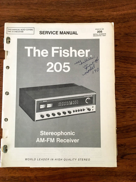 Fisher Model 205 Receiver Service Manual *Original*