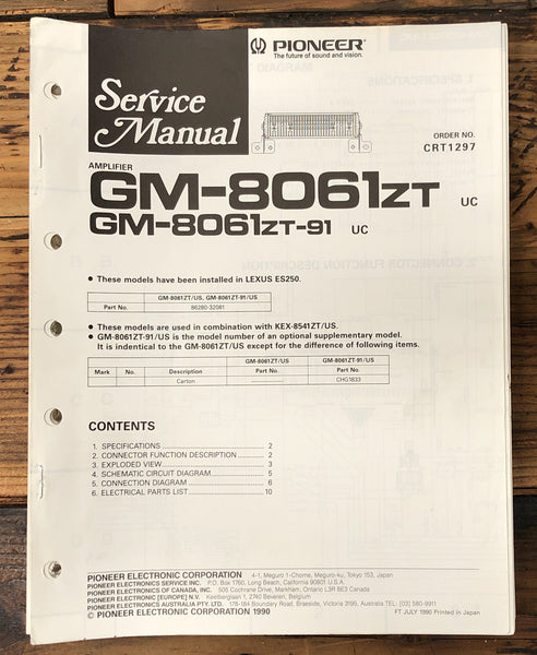 Pioneer GM-8061 ZT 91 Amplifier  Service Manual *Original*