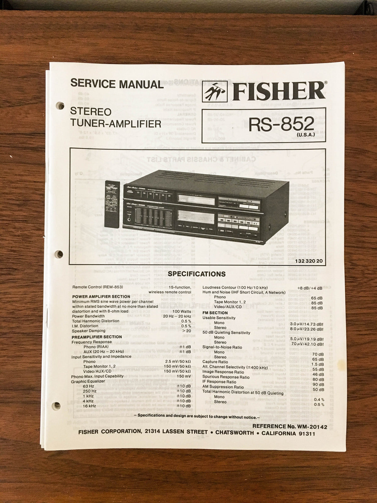 Fisher RS-852 Receiver Service Manual *Original*