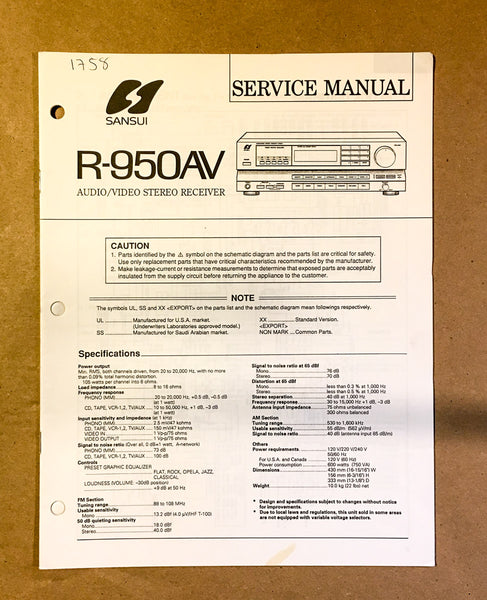 Sansui  R-950AV 950 AV Receiver Service Manual *Original*