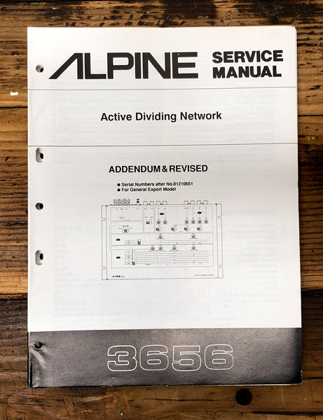 Alpine Model 3656 Dividing Network Revised Service Manual *Original*