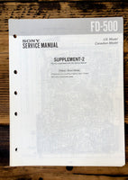 Sony FD-500 Watchman TV Supp. Service Manual *Original*