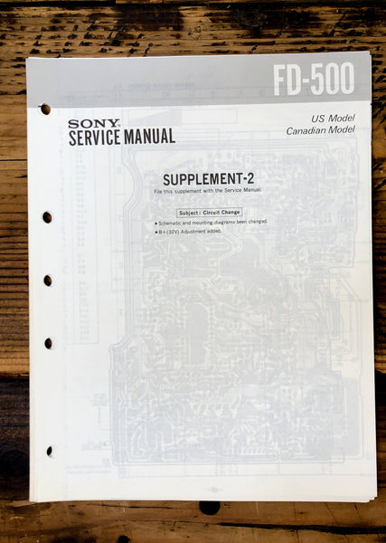 Sony FD-500 Watchman TV Supp. Service Manual *Original*