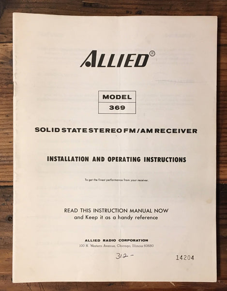 Allied Model 369 Receiver Service Manual *Original*