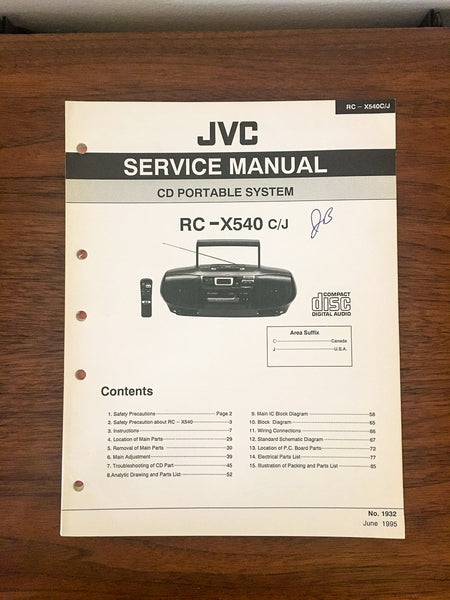 JVC RC-X540 RADIO / BOOMBOX Service Manual *Original*
