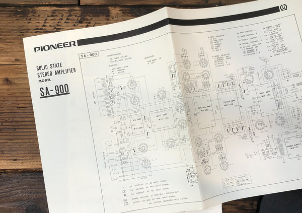 Pioneer SA-900 Amplifier Large Fold Out Schematic *Original*