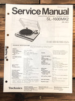Technics SL-1600 MK2 Record Player / Turntable  Service Manual *Original*