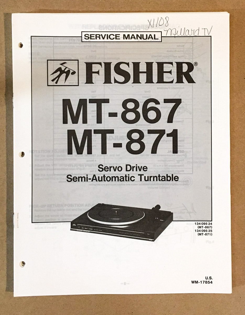 Fisher MT-867 MT-871 Record Player / Turntable Service Manual *Original* #2