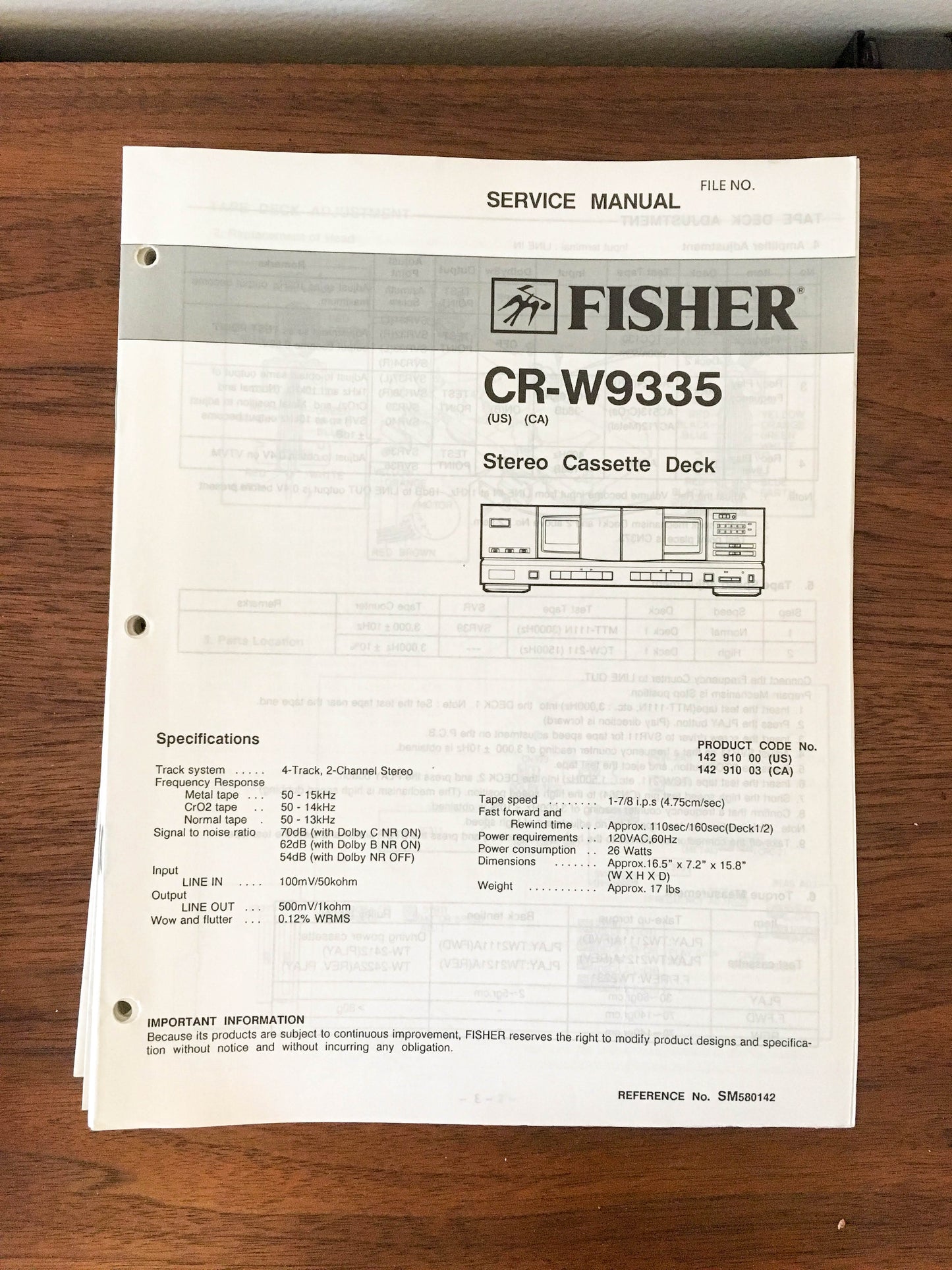Fisher CR-W9335 Cassette Service Manual *Original*