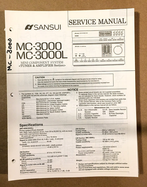 Sansui MC-3000 MC-3000L Stereo  Service Manual *Original*