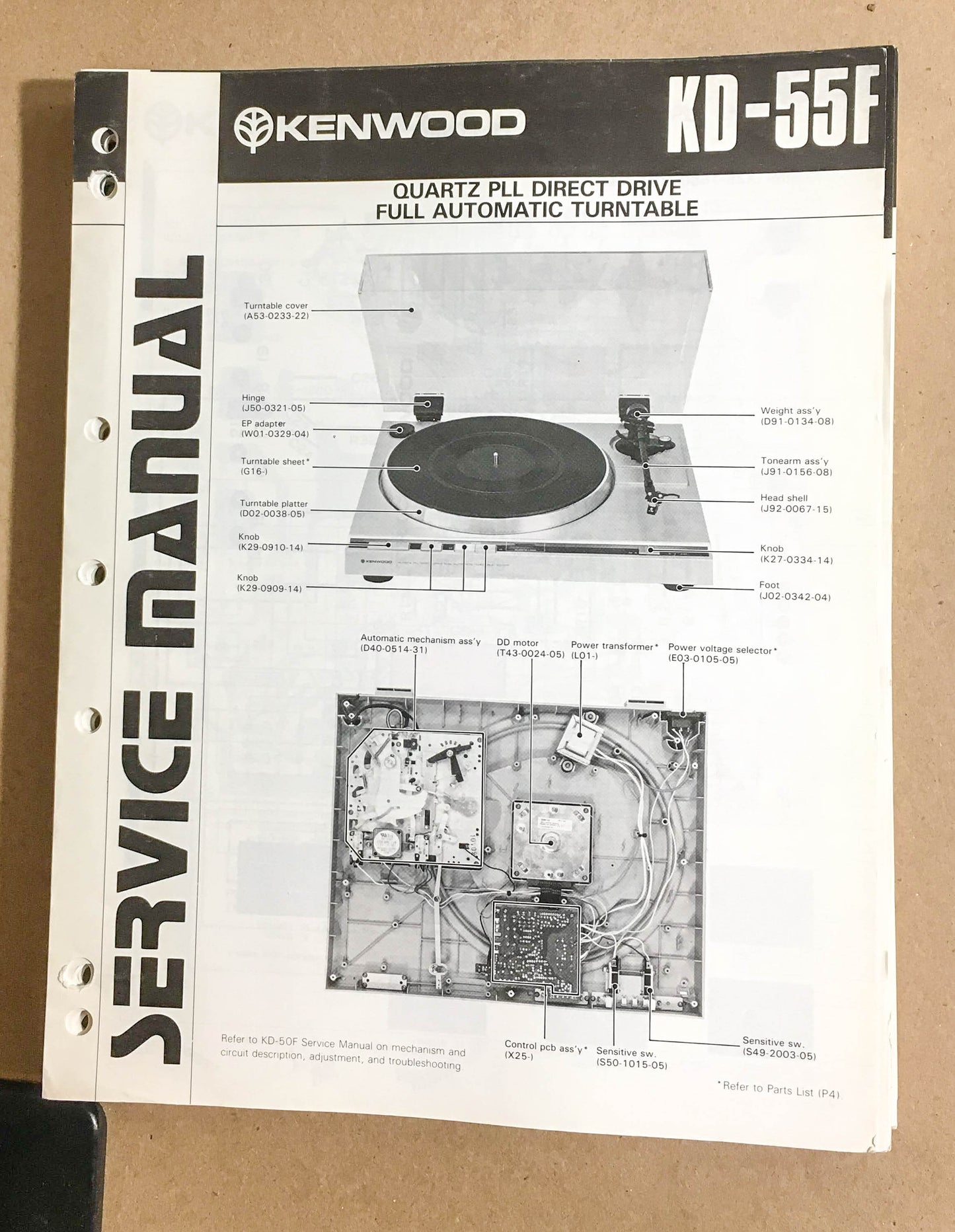 Kenwood KD-55F Turntable / Record Player  Service Manual *Original*