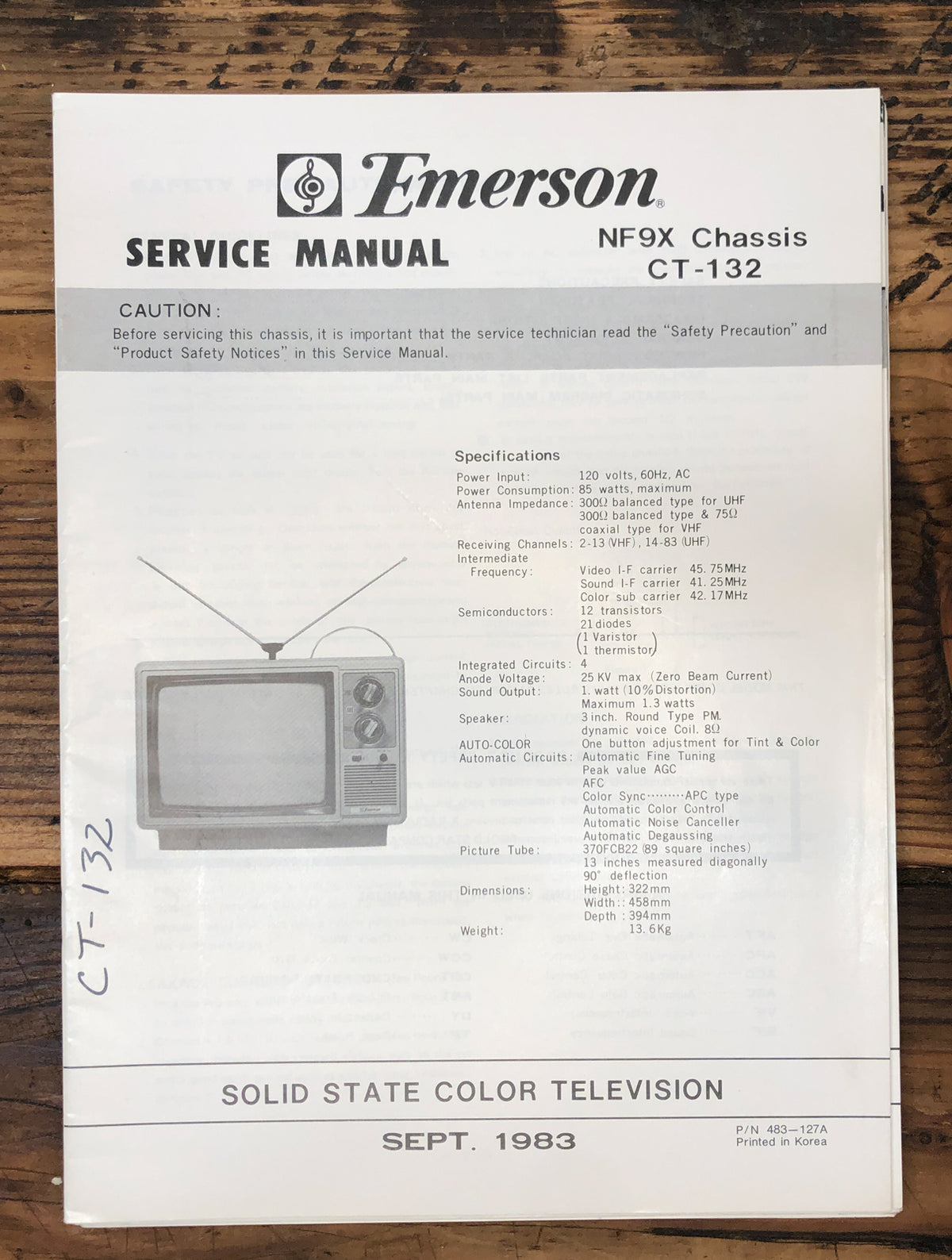 Goldstar CT-132 TV / Monitor  Service Manual *Original*