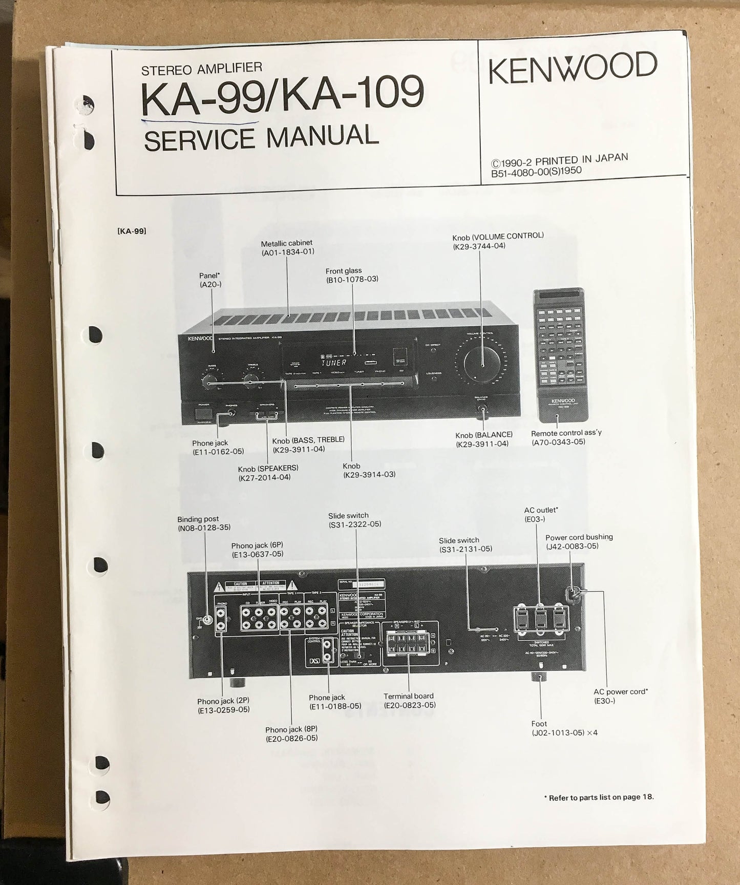 Kenwood KA-99 KA-109 Amplifier  Service Manual *Original*
