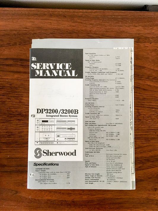 Sherwood DP-3200 DP-3200B Stereo Service Manual *Original*