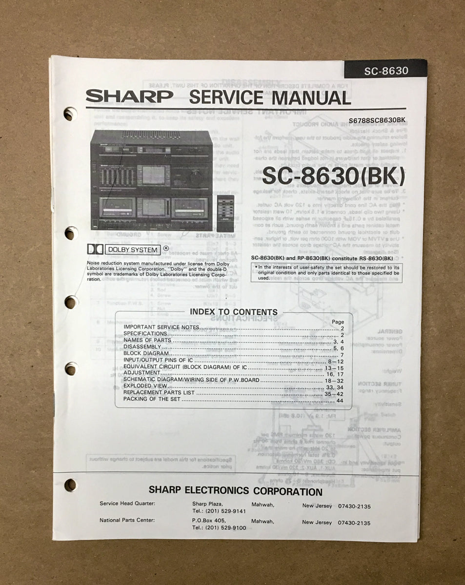 Sharp SC-8630 Radio / Stereo Service Manual *Original*