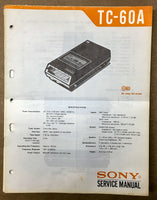 Sony TC-60A Cassette Tape Player Service Manual *Original* #2