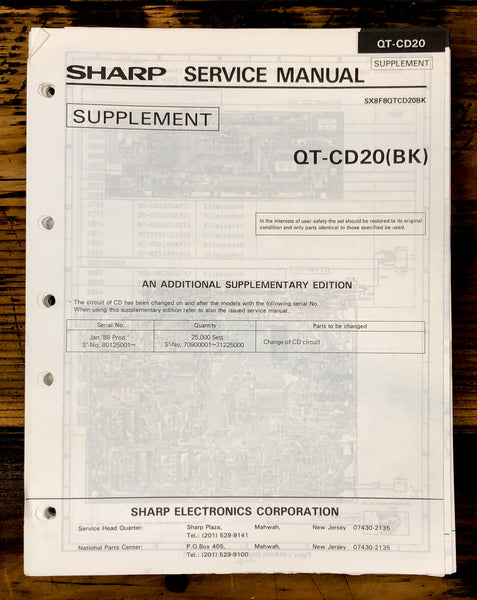 Sharp QT-CD20 Radio Service Manual SUPP *Original*