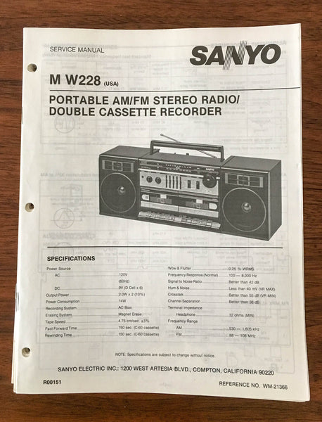 Sanyo M W228 Boombox / Radio Cassette Service Manual *Original*