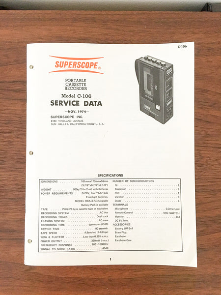 Superscope / Marantz C-106 Cassette Service Manual *Original*
