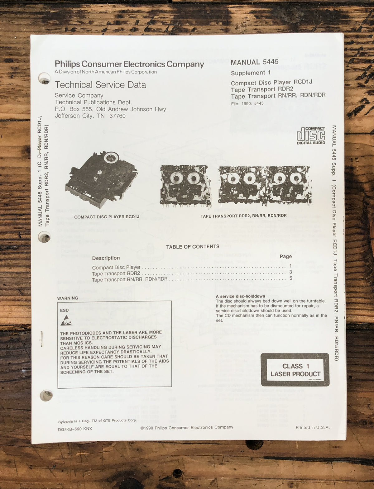 Magnavox / Philips RCD1J RDR2 RN RR TAPE / CD Transport  Service Manual *Orig*