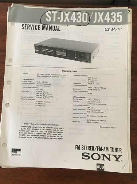 Sony ST-JX430 ST-JX435 Tuner Service Manual *Original*