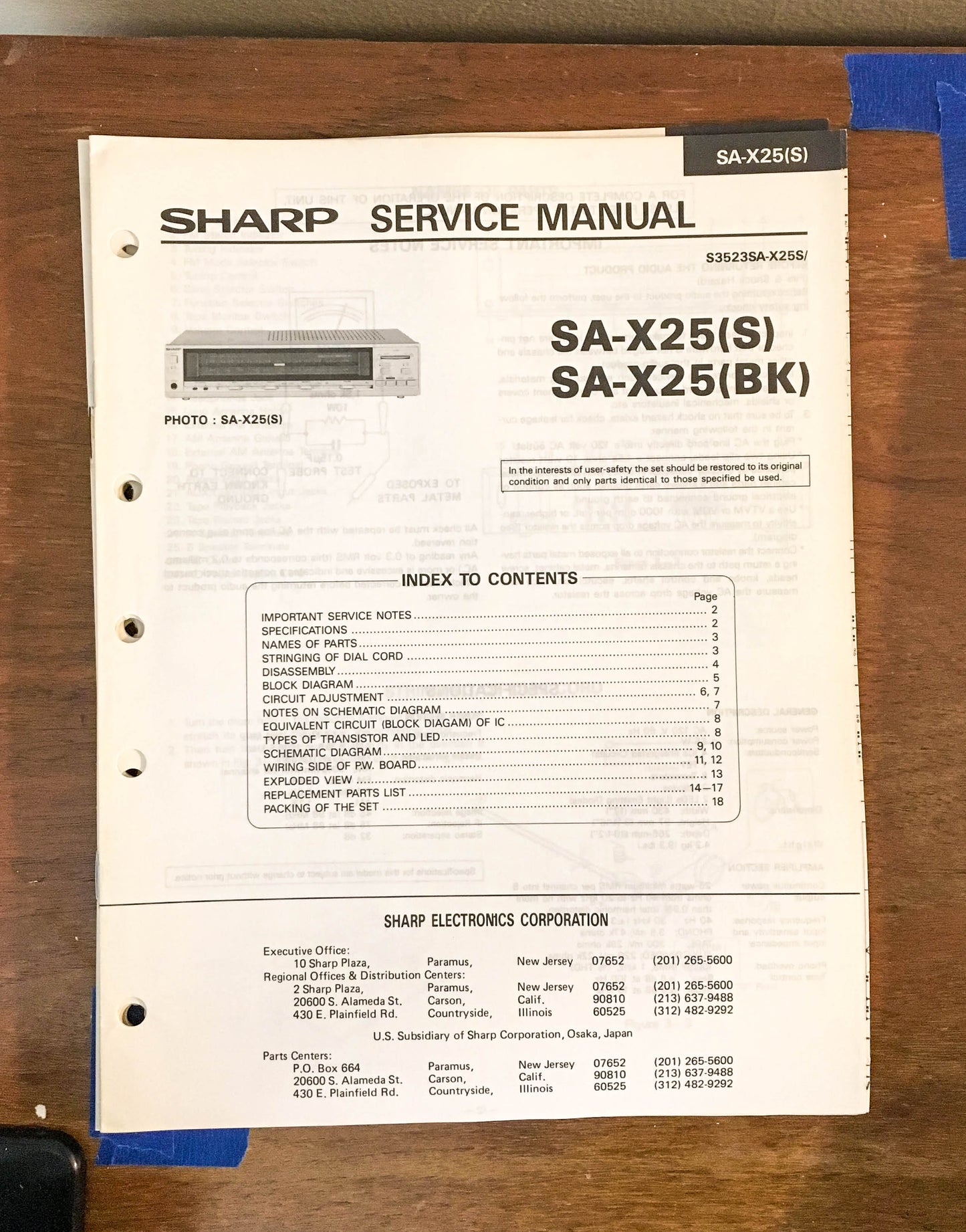 Sony SA-X25 Receiver Service Manual *Original*