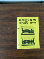 Thorens TD-110 TD-115 Record Player / Turntable Service Manual *Original*