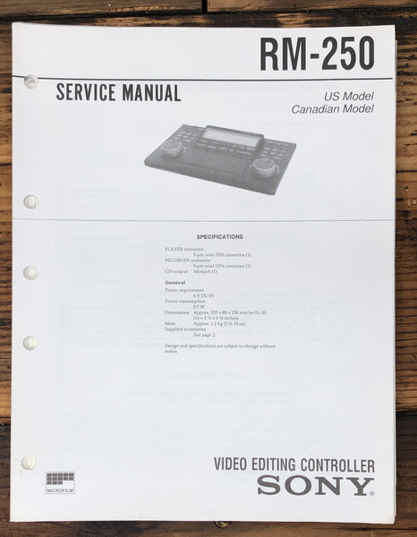 Sony RM-250 Remote Control  Service Manual *Original*