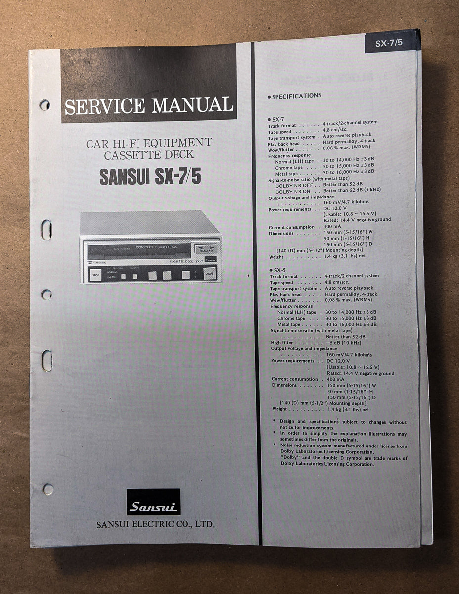 Sansui SX-5 SX-7 Cassette Service Manual *Original*