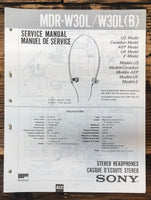 Sony MDR-W30L MDR-W30LB Headphones  Service Manual *Original*