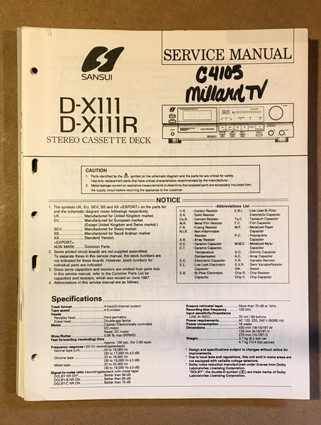 Sansui D-X111 D-X111R Cassette / Tape Player Service Manual *Original* #1