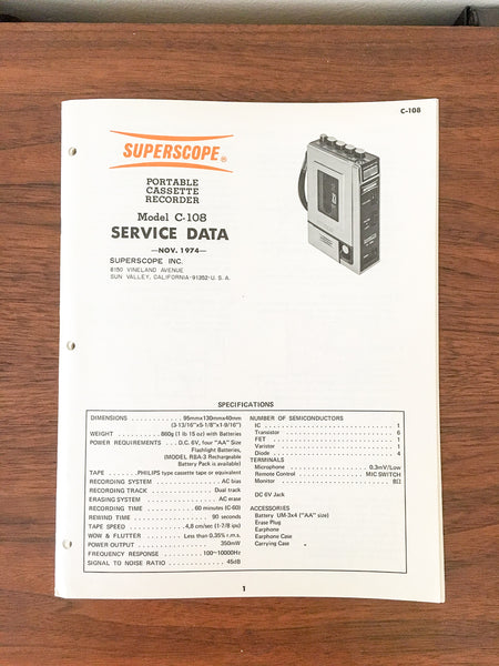 Superscope / Marantz C-108 Cassette Service Manual *Original*
