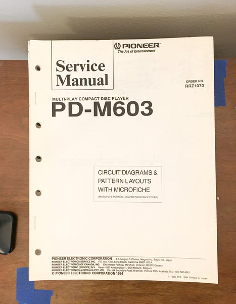 Pioneer PD-M603 CD Player Service Manual *Original*