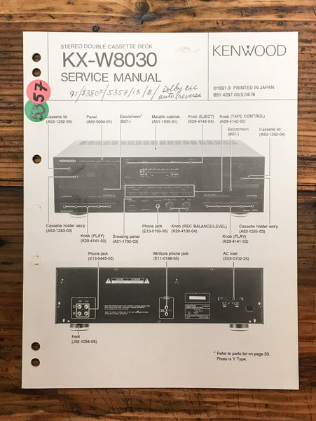 Kenwood KX-W8030 Cassette  Service Manual *Original*