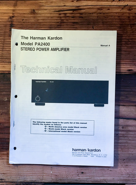 HK Harman Kardon PA2400 PA-2400 Amplifier Service Manual *Original*