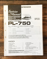 Pioneer PL-750 Record Player / Turntable Service Manual *Original*