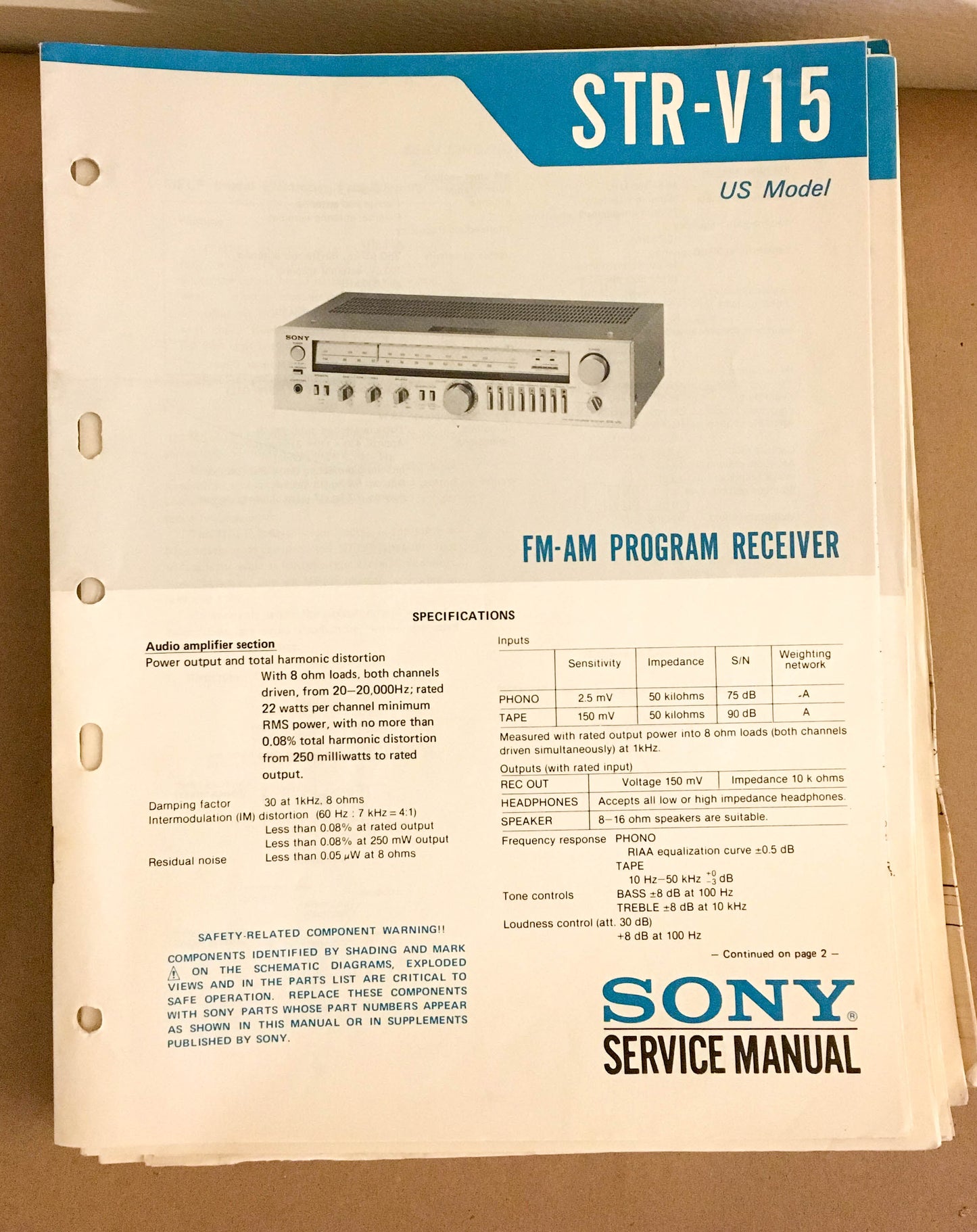 Sony STR-V15 Receiver  Service Manual *Original*