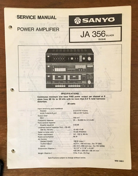 Sanyo JA 356 Amplifier Service Manual *Original*