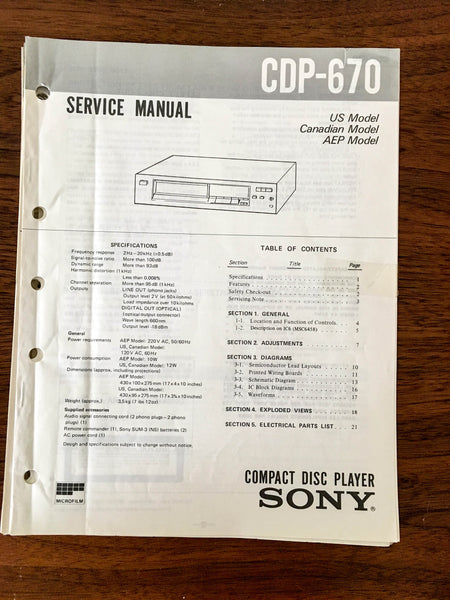 Sony CDP-670  Service Manual *Original*