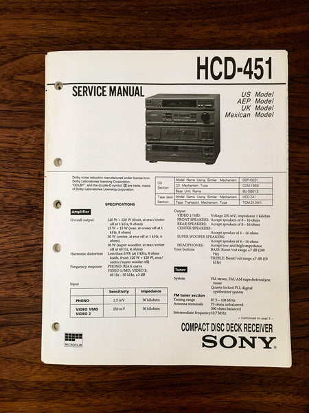 Sony HCD-451 CD Receiver Service Manual *Original*