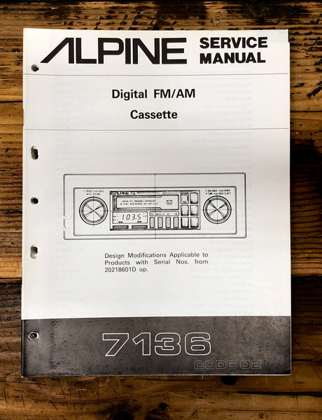 Alpine Model 7136 Car Radio / Cassette  Service Manual *Original* #2