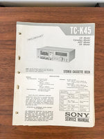 Sony TC-K45 Cassette PRELIMINARY Service Manual *Original*