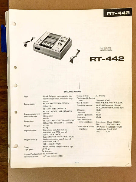 Sharp RT-442 Cassette Deck  Service Manual *Original*