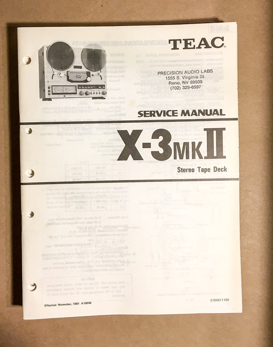 Teac X-3 MK II Reel to Reel  Service Manual *Original*