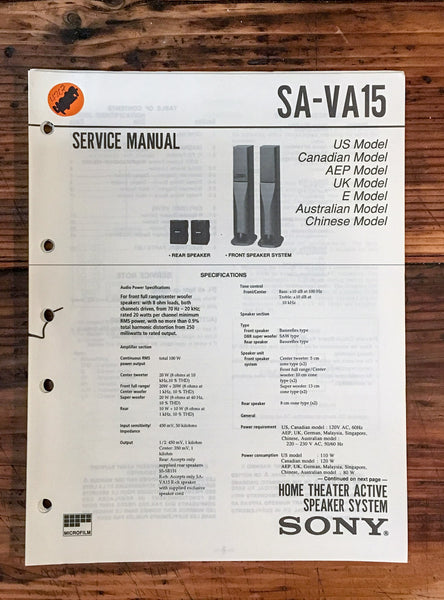 Sony SA-VA15 Speaker  Service Manual *Original*