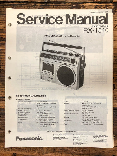 Panasonic RX-1540 Radio / Boombox  Service Manual *Original*