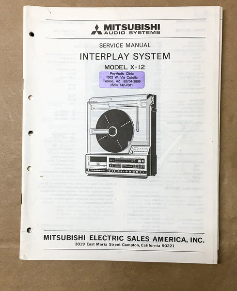 Mitsubishi X-12 Record Player / Turntable Service Manual *Original*